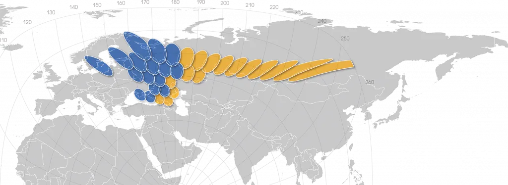 Зона покрытия спутникового интернета Газпром спутника Ямал-601 в Долгопрудном